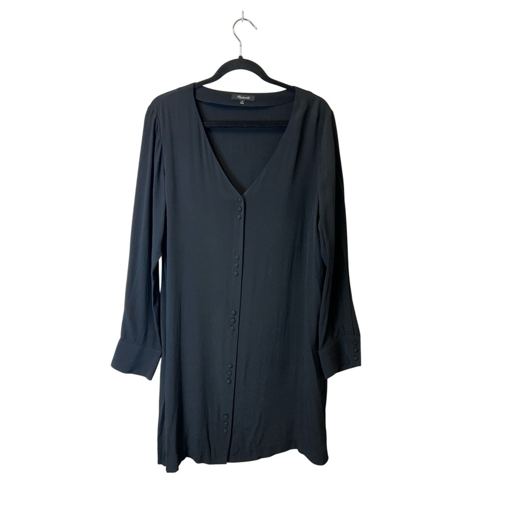 Madewell Black Long Sleeve Button-Front Relaxed Fit Dress Medium *Small flaw